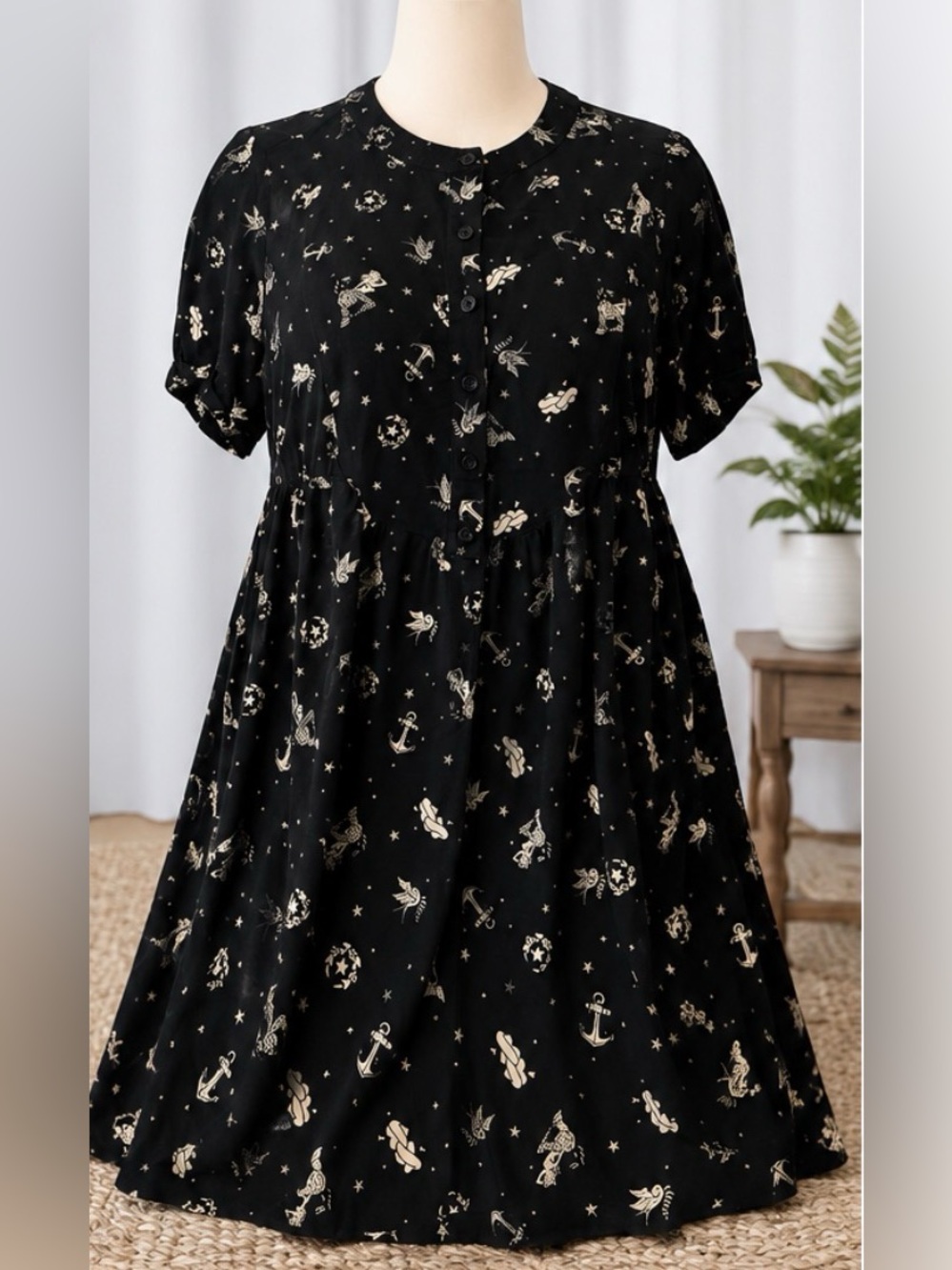 Torrid Mermaid & Anchor Tattoo Print Button Front Dress